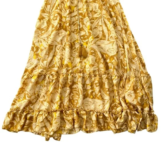 🌼 Philosophy Yellow Floral Tiered Midi Skirt Elastic Waist Boho Size Small - Picture 4 of 6